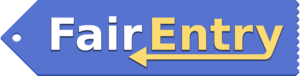 blue logo that looks like a ribbon with Fair in white font and Entry in yellow font