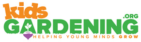 orange and green Kids Gardening dot org logo