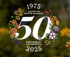 Colorado Master Gardner 50th anniversary logo. "50" is surrounded by flowers in the shape of a wreath and 1975 is on top an d2025 is on the bottom